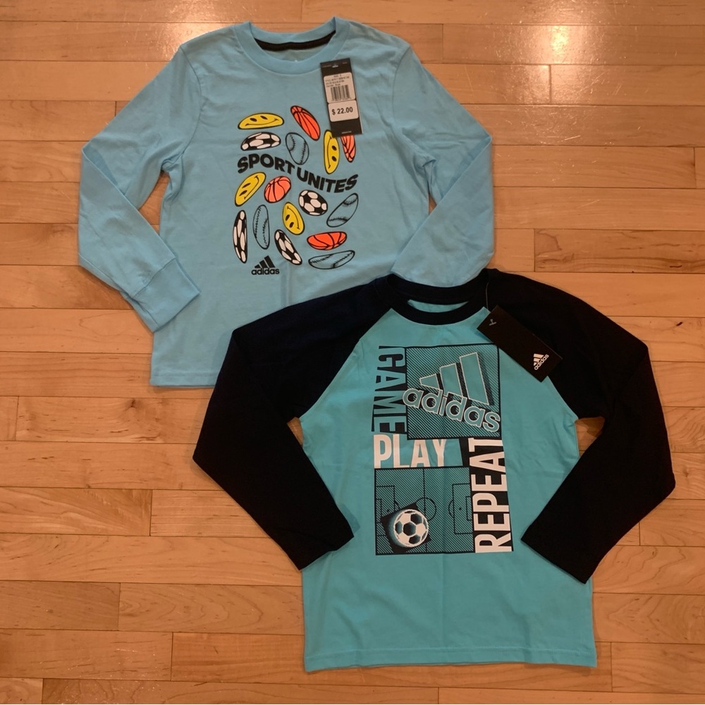 New! Adidas little boys size 5 long sleeve athletic shirts set of 2